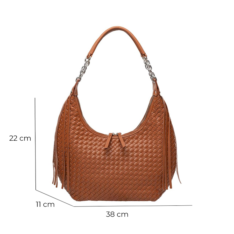 Bolsa Nyssa Hobo com Franja e Couro Entrelaçado