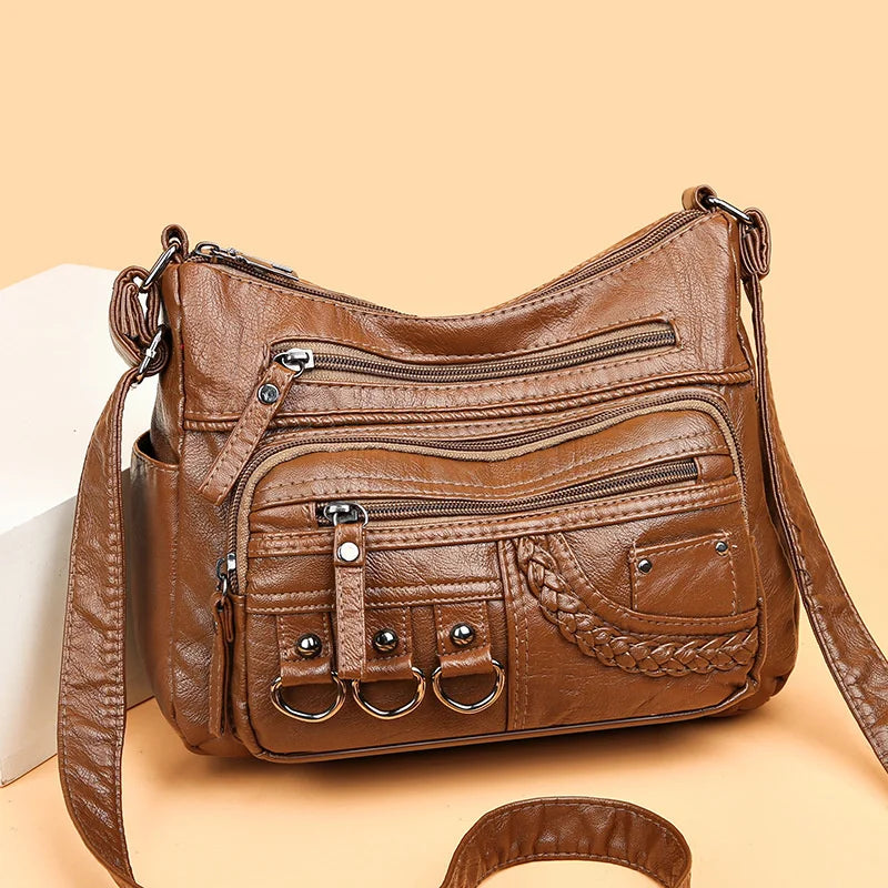 Bolsa Feminina Crossbody de Couro PU Vintage Luxe