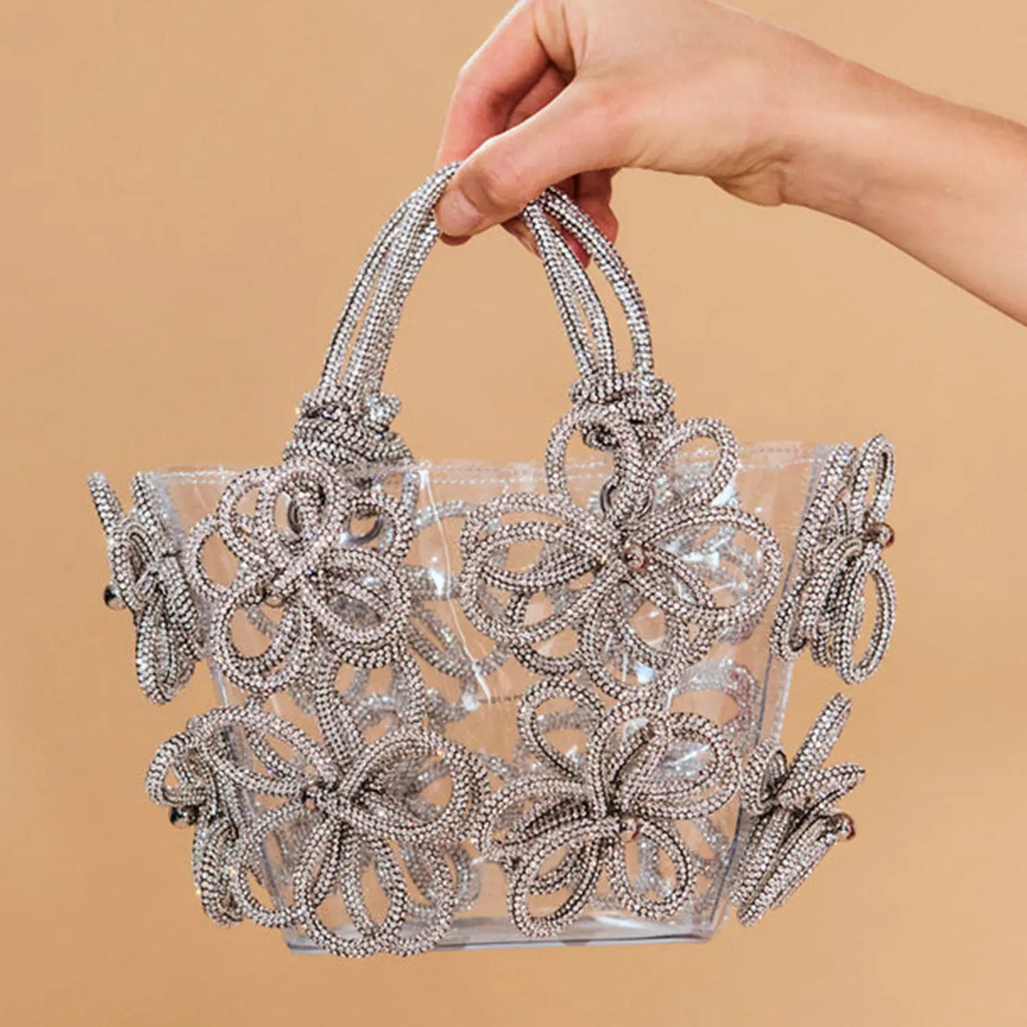 Bolsa Tote Pequena Flores Strass Sabrina