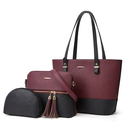 Conjunto Aria Feminino de 3 Bolsas em Couro com Design Retrô