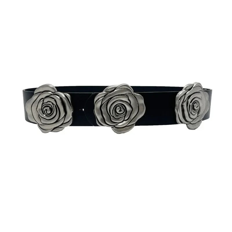 Cinto Feminino Punk Hip-Hop com Flores Decorativas